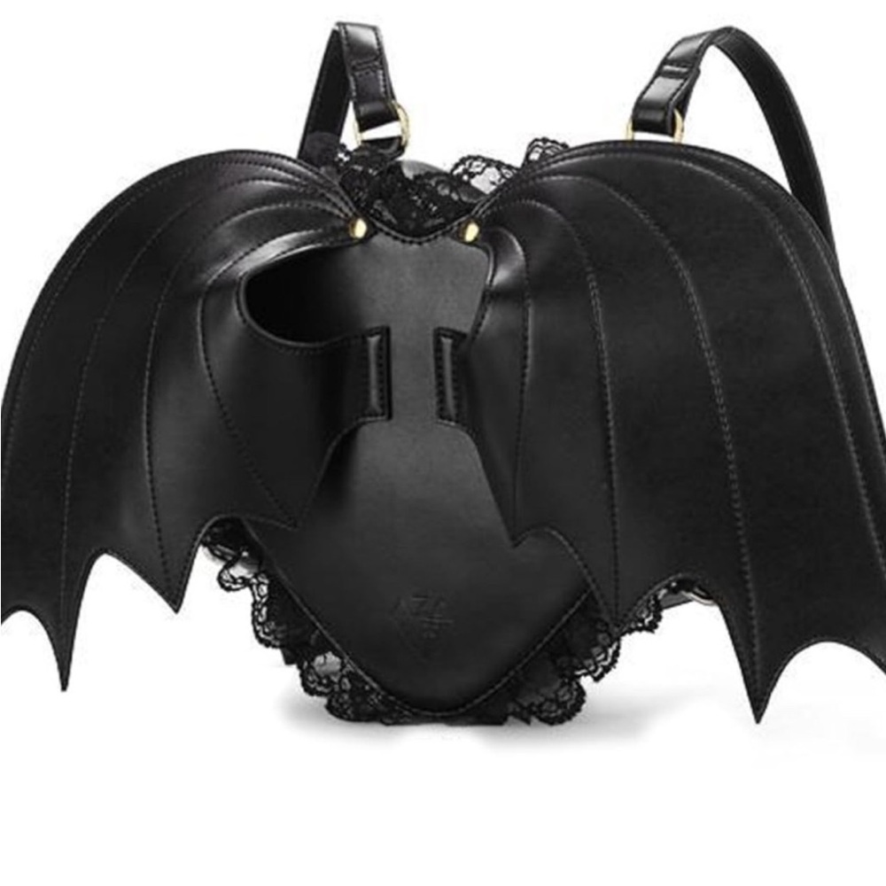 Fashion Girl Gothic Black Bat Heart Wings Backpack Goth Punk Lace Wing Bag